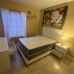 Full Size Bedroom Set. With Mattress And Box Spring 2 Nightstand And Dresser And Mirror All New Furniture Free Delivery Free Installation