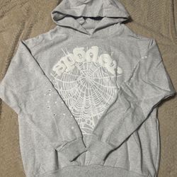 Sp5der OG Web Heather Grey Fleece Hoodie Graphic Print Pullover 