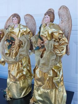 Pair of Gold Angel Christmas Figurines