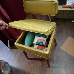 Vintage Mid Century Sewing Chair Storage Padded Seat