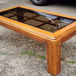 Solid Oak w/ Smoked Beveled Glass Coffee Table