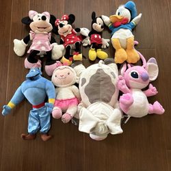 8 Disney Plush Stuffed Animals: Mickey, Minnie, Donald, Genie, Lambie, Pua & Angel