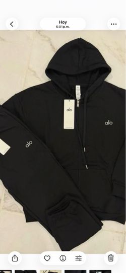 Alo Yoga Black Zip-Up Hoodie and Jogger Set