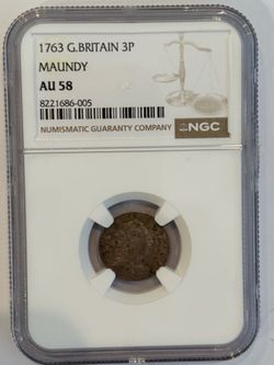 1763 Great Britain Maundy 3 Pence NGC AU58 George III Silver Coin