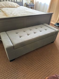Grey Fabric Bench With Storage