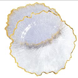DaCakeWS Acrylic Gold Rim Reef Charger Plates 10PCS, 13inch Plastic Floral Charger Plates Wedding For Dinner (10, Reef Clear) 10 Reef Clear
