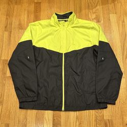 Starter Jacket Mens Large Black YellowLime Full Zip Windbreaker Coach Mesh Lined