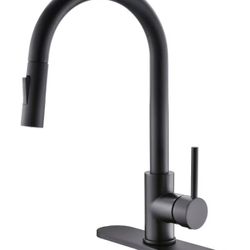 Black Kitchen Faucet with Pull Down Sprayer, High Arc Stainless Steel Material, with cUPC Ceramic Cartridge,with 10" Deck Plate,Fit for 1 or 3 Holes K