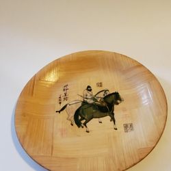 For Asian Collector's: Husky Warrior Villager With Beard On Horse Wood Decorative Plate 8"