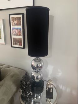 2 Silver and black lamp. Tall velvet lamp shade.