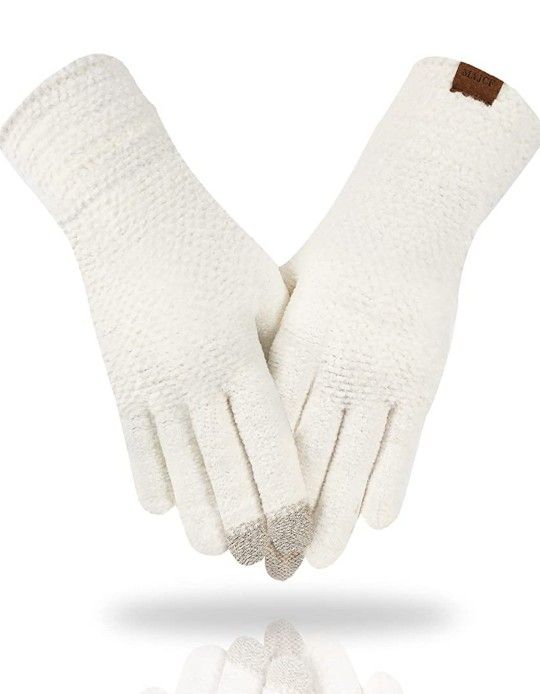 Winter Gloves for Women Cold Weather,Warm Touch Screen Gloves Chenille,Elastic Cuff Thermal Gloves for Running Driving