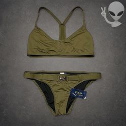 Polo Ralph Lauren Bikini Set Fits M Swimsuit Top L Bottom S Olive Green Belted