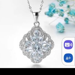 925 Sterling Silver NATURAL Aquamarine Pendant Necklace 