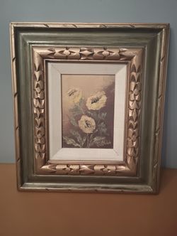 VINTAGE OIL PAINTING ON CANVAS SIGNED CARVED WOOD GOLD GILD FRAME 15" X 13"