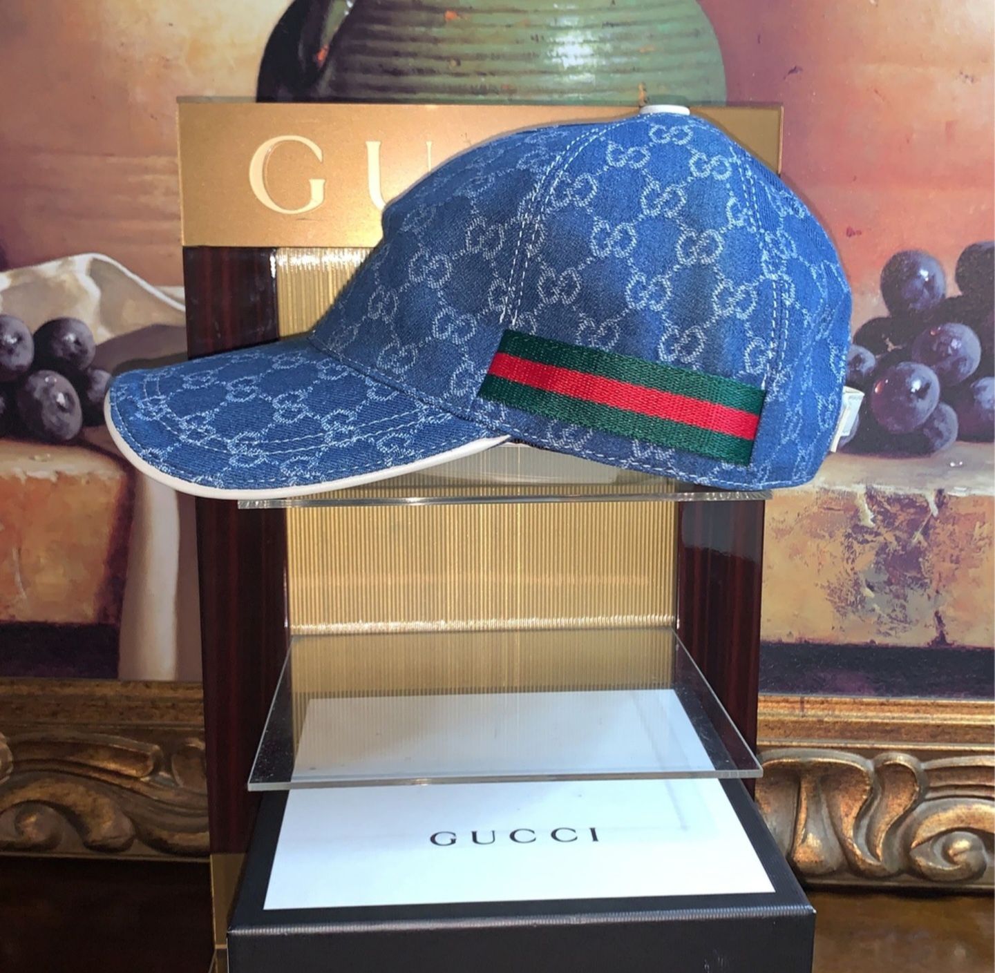 Gucci Gg Web Denim Supreme Hat