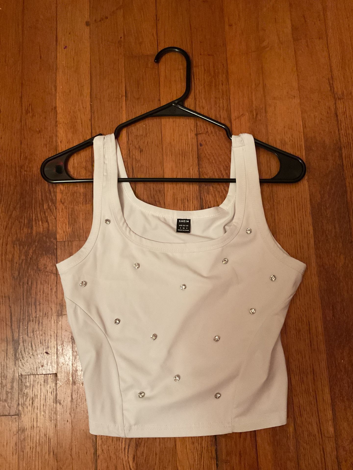 white crop top rhinestone shirt