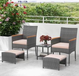 5 Pieces Wicker Patio Conversation Set PE Rattan