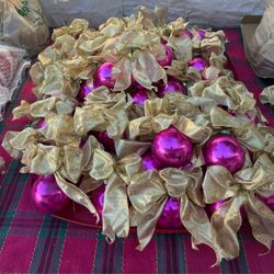 Pink Christmas Ornaments with Bows.