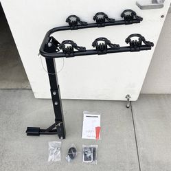 $65 (New in box) Tilt Folding 3-Bike Mount Rack Bicycle Carrier 2” Hitch 110lbs Max w/ No-Wooble U Bolt & Straps 