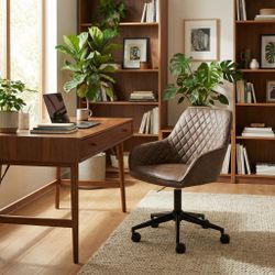 BAYNES Vintage PU Office Chair, Metal Base, Adjustable Height, Brown