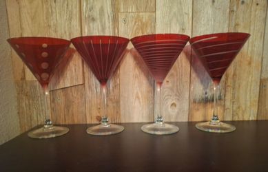 Set of 4 Red Martini Glasses