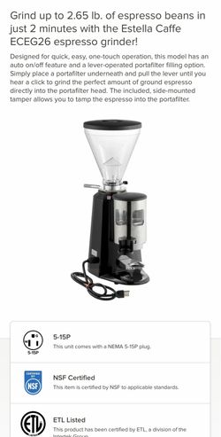 Brand new Estella coffee grinder. Commercial.