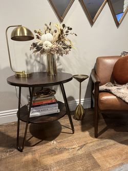 Wood And Metal Hairpin Accent Table 