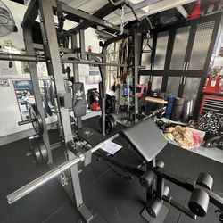 Vesta Fitness Smith Machine 2001 w/Bench Attachment | 230lb Bumpers Weights | 7ft Olympic Bar | Fitness | Gym Equipment | FREE DELIVERY 🚚 