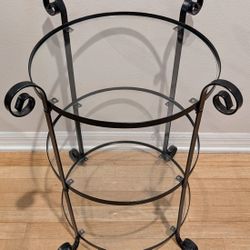 Round Black Metal and Glass 3-Tiered Side Table 