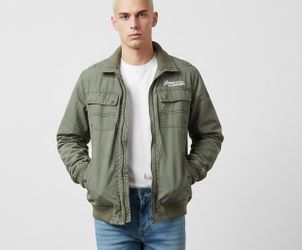 QuickSilver Bomber Jacket Boys Large (16-18) Vintage Army Green Canvas Utility Coat