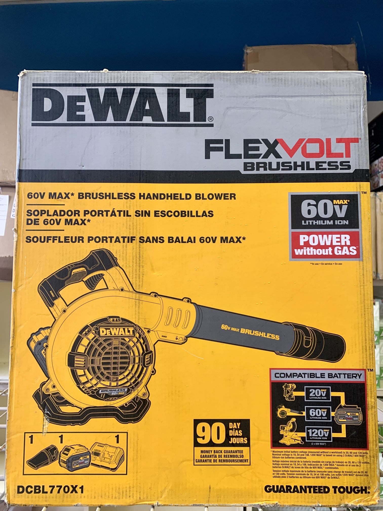 Dewalt 129 MPH 423 CFM 60V MAX Lithium-Ion Cordless FLEXVOLT Handheld Leaf Blower with (1) 3.0Ah Battery and Charger Included