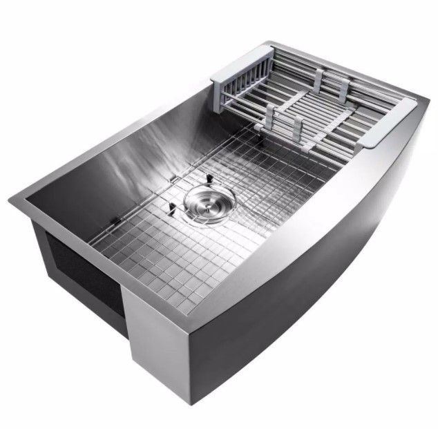 AKDY Handcrafted All-in-One Farmhouse Apron Front Stainless Steel 33 in. x 20 in. x 9 in. Single Bowl Kitchen Sink