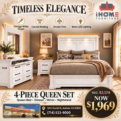 4-Piece Queen Bedroom Set(bed frame, dresser, mirror& nightstand)
