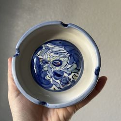 Mexican Folk Art Stoneware Pottery Ashtray 