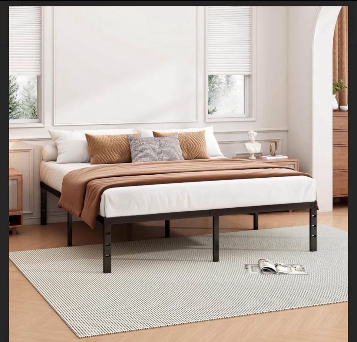 14 Inch Queen Bed Frame - Sturdy Metal Platform Queen Size, No Box Spring Needed, Heavy Duty, Easy Assembly, Strong Bearing Capacity, Under Bed Storag