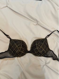 Victoria's Secret Push Up Bra 32B Black Gold Back Clasp Convertible Straps