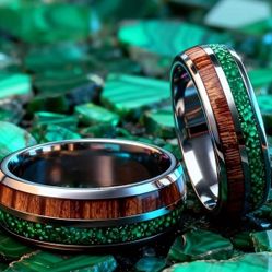 Men's Women's 8mm Titanium Fabricated Malachite Wood Inlay Comfort-Fit Engagement Wedding Band 13