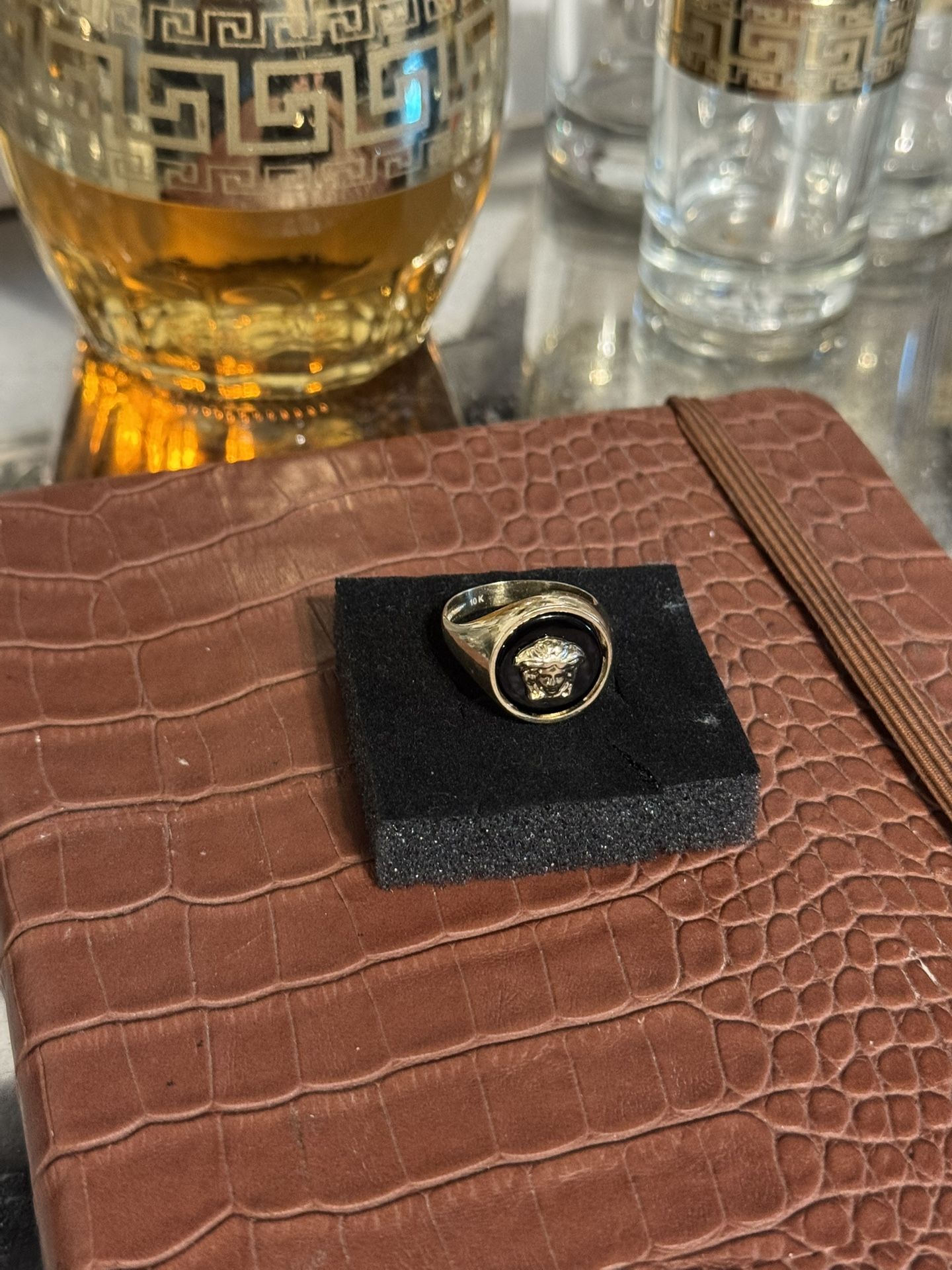 Versace Ring/Black Enamel 10k/size 9- 5.4g