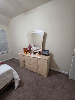 Cream Dresser with Mirror and Gold Hardware