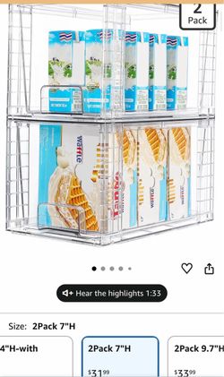 Vtopmart 2Pack Large Stackable Kitchen Pantry Storage Drawers, Clear Organizer Bins with Handles, Acrylic Drawer Organizers for Kitchen Pantry, Bathro