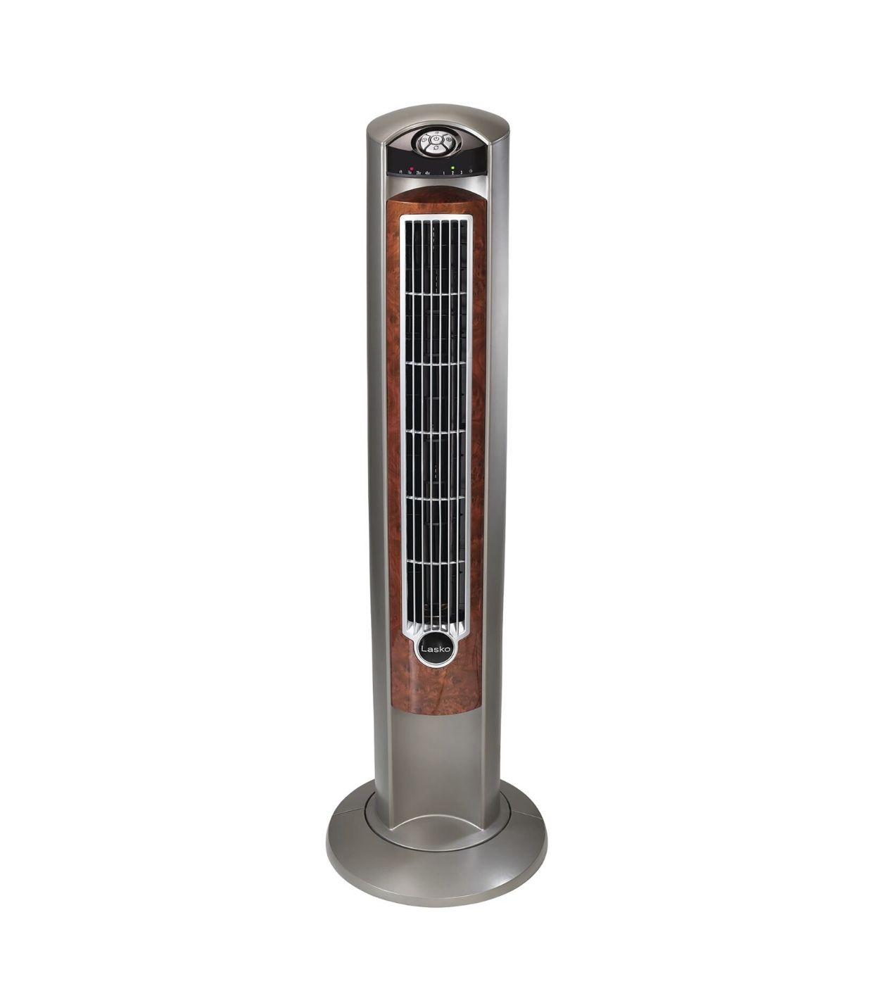 Lasko 42" Wind Curve 3-Speed Oscillating Tower Fan with Nighttime Setting and Remote Control, Model T42954, Gray/Woodgrain