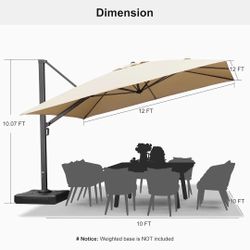 12’ Outdoor Umbrella With Base, 12’ X 10 