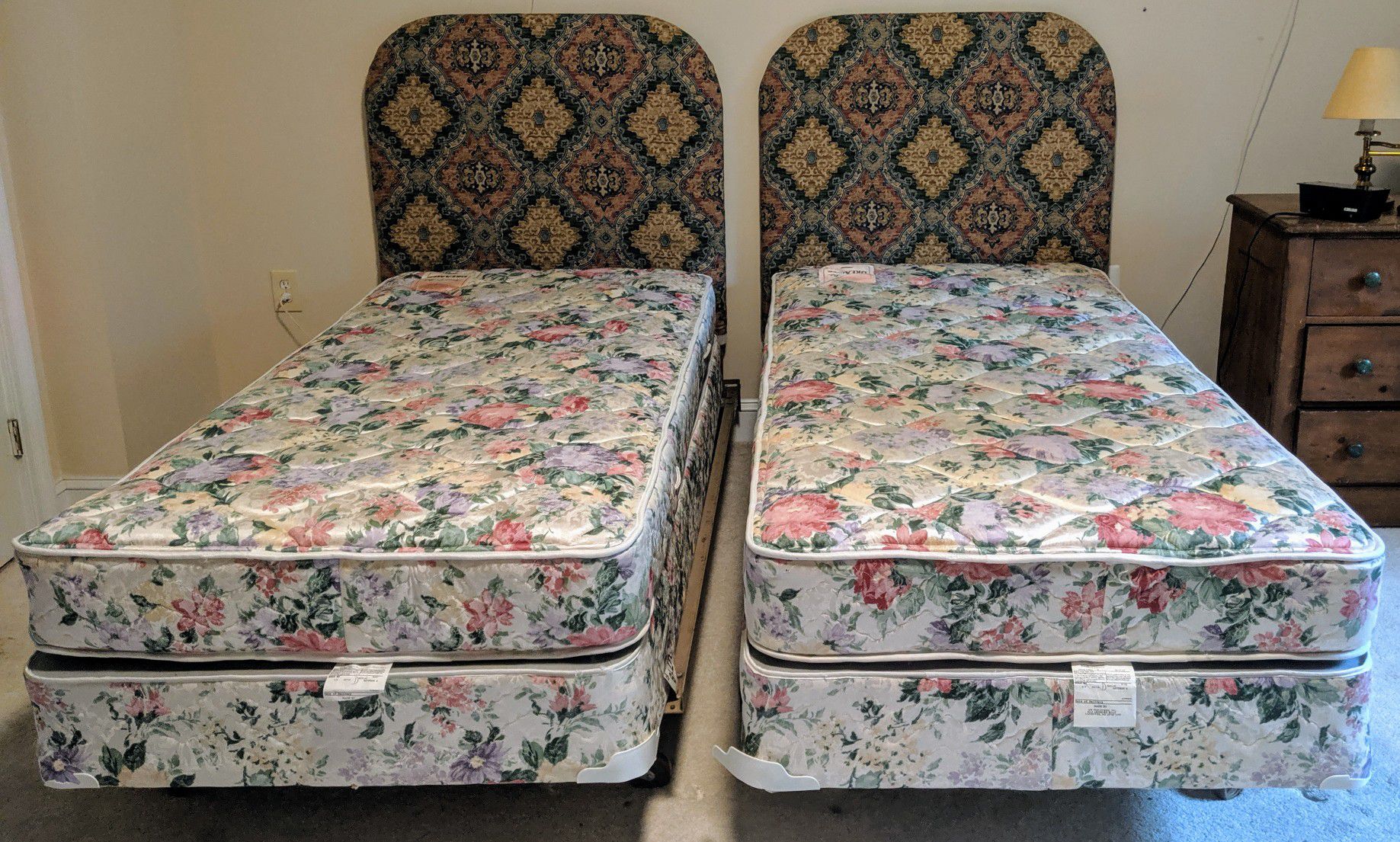 Twin beds - box spring, mattress, frame, & headboard