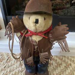$10 Vintage Cowboy Bear With Stand 15 Inches Tall 