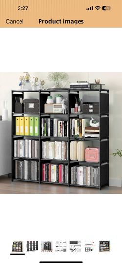 12 Cube Storage Organizer Book Shelves, DIY Open Stackable Bookshelf, Extra Large Plastic Bookcase Rack for Bedroom, Living Room, Home Office