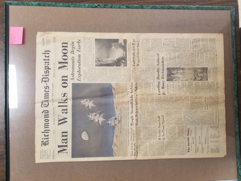 Moon landing newspaper Richmond times framed