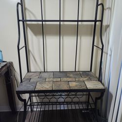 $50 - Black Metal Wine Bakers Rack W/slate Tiles