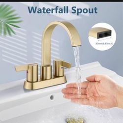 Aolemi Bathroom Faucets for Sink 3 Hole,4 Inch Centerset Waterfall Faucet 2 Handle A13 Available Gold ,black,nickel,chrome