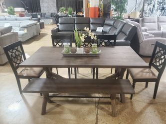 7 Pc Restoration Hardware Dining Table With Bench With 5chairs 