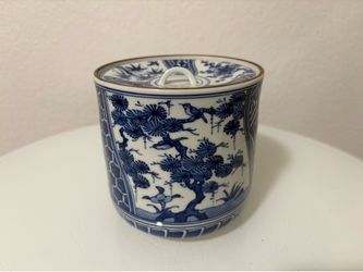 Traditional Japanese Mizusashi (Water Jar) Blue White
